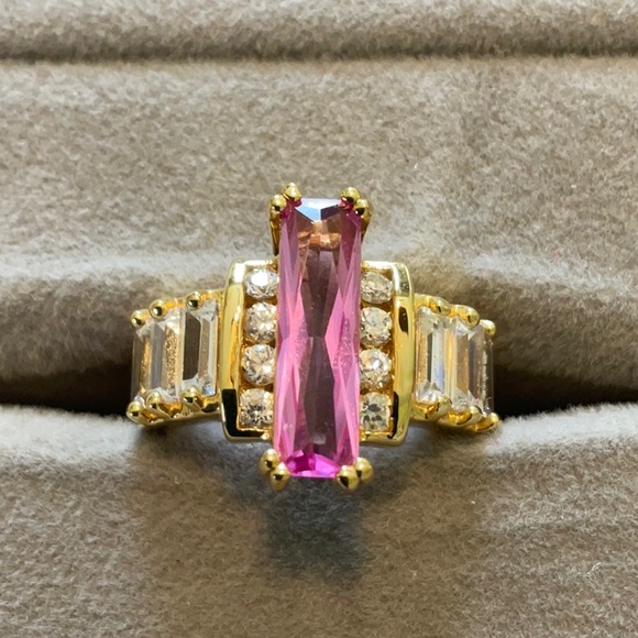 Jewelry - Pink & White Cubic Zirconia Gold Vermeil Sterling Silver Ring